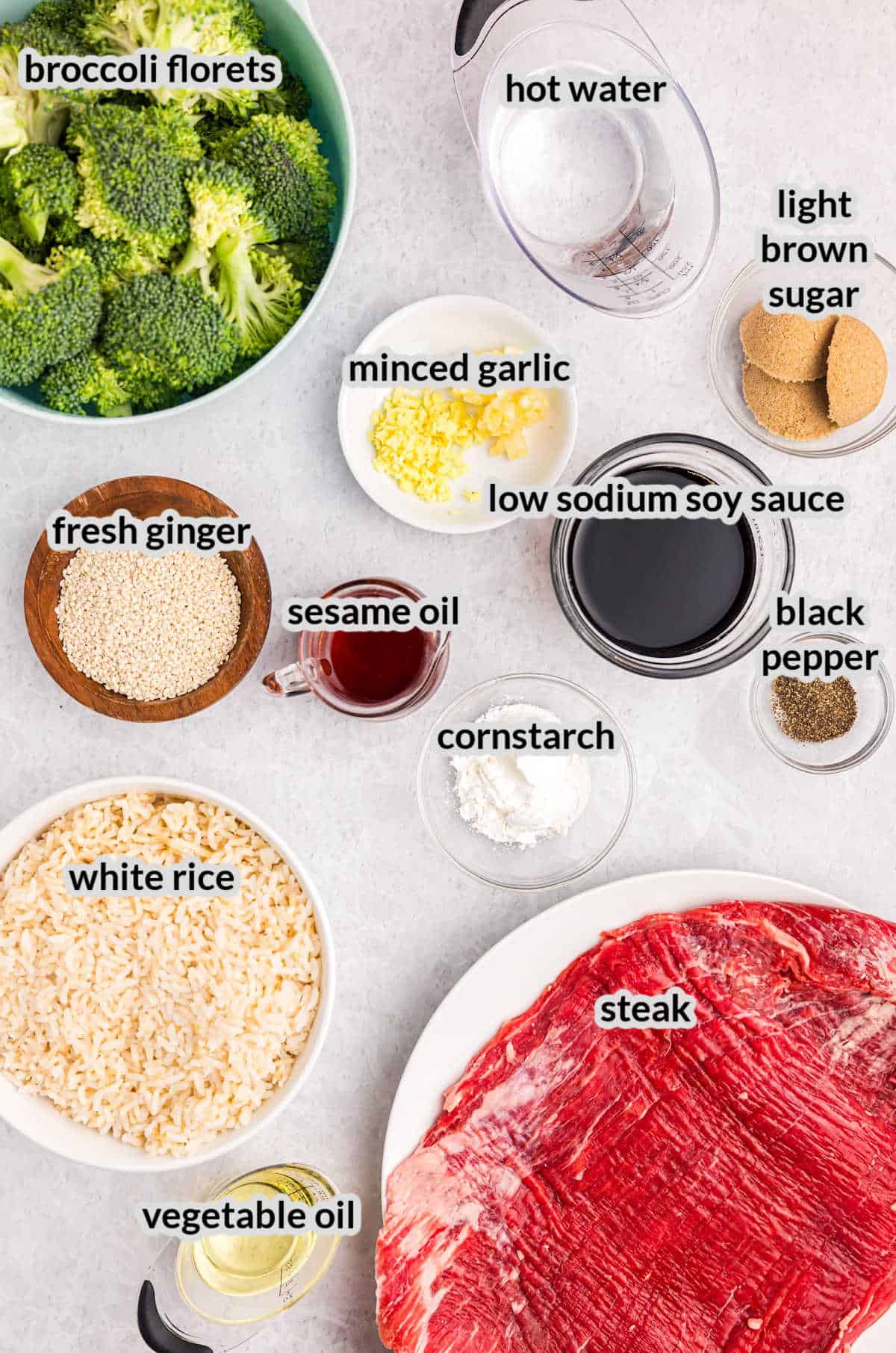 Overhead Image of Blackstone Beef & Broccoli Ingredients