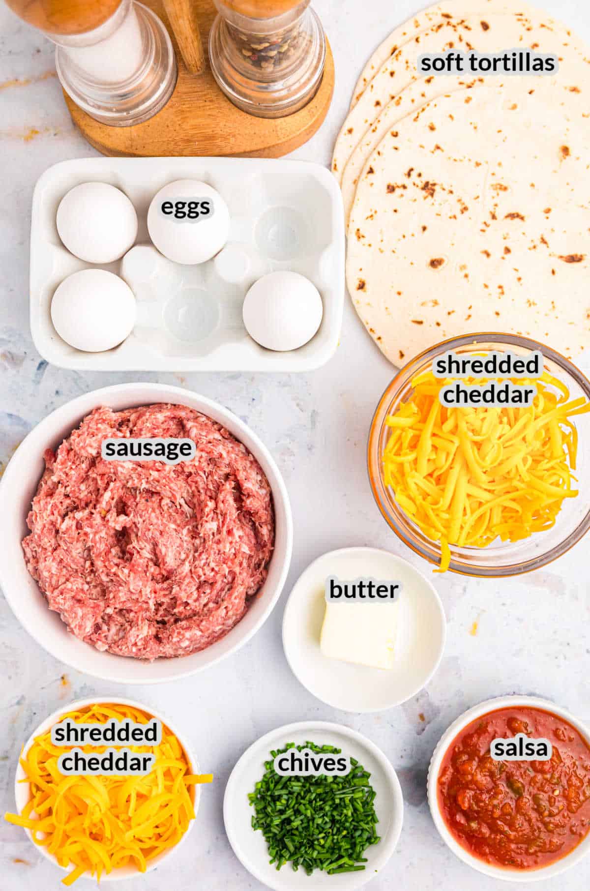 Overhead Image of Smash Breakfast Taco Ingredients