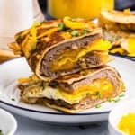 Smash Breakfast Taco stacked on plate hot off the Blackstone