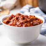 Closeup Smoked Brisket Chili Recipe Square Image in Bowl
