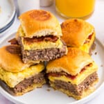 Blackstone Breakfast Sliders stacked on plate