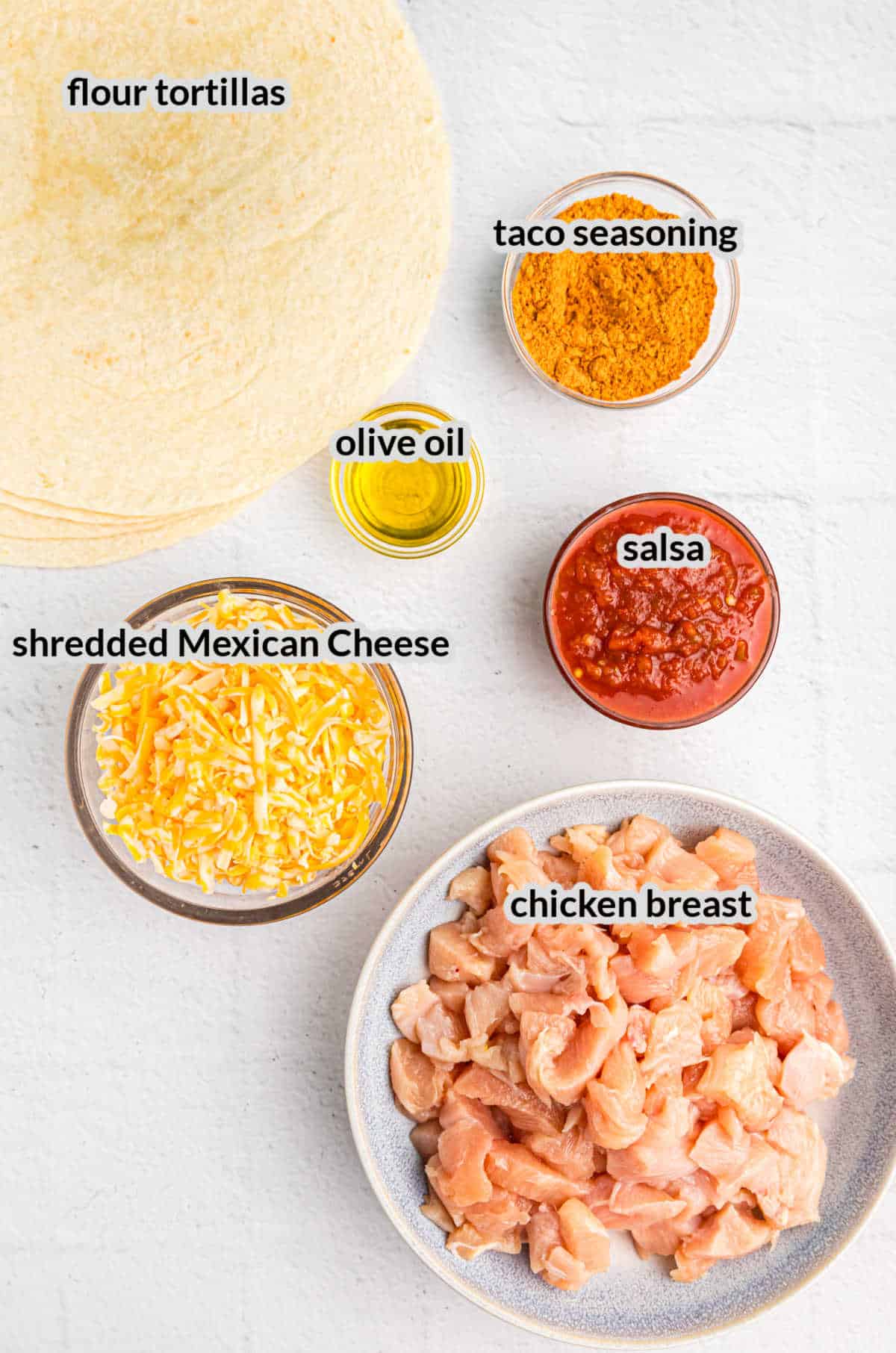 Overhead Image of Blackstone Chicken Quesadilla Ingredients