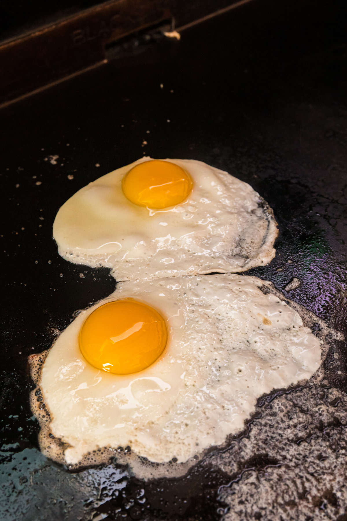 Fried Egg on buttered Blackstone griddle