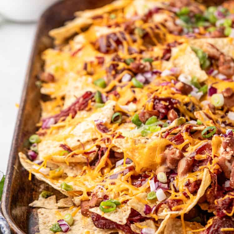 Smoked Brisket Nachos on sheet pan