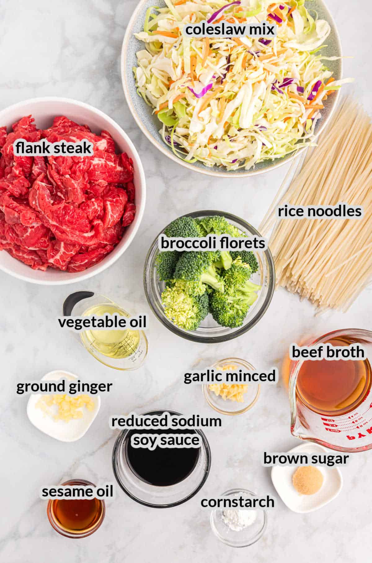 Overhead Image of Blackstone Beef Stir Fry Ingredients