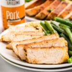 Closeup square image of Blackstone Pork Chops