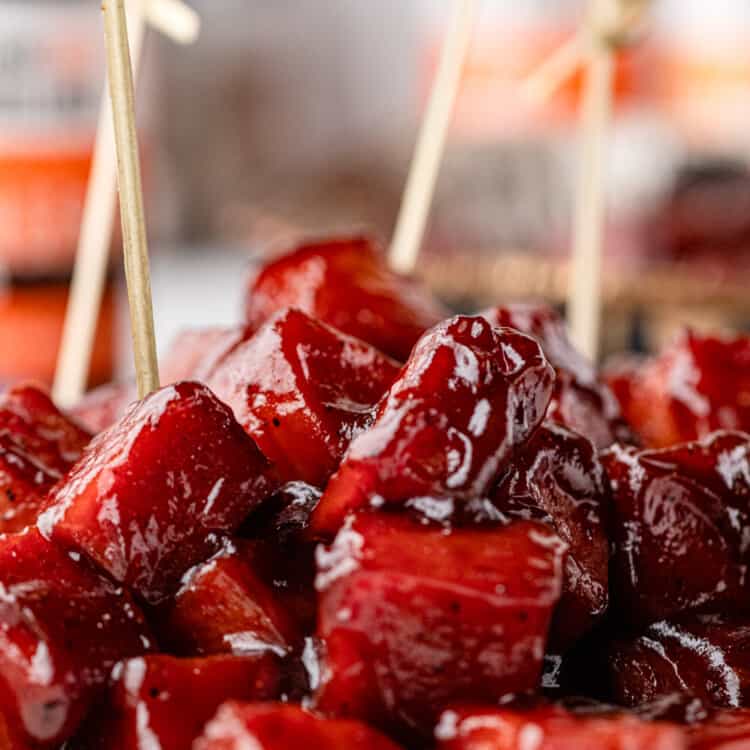 Smoked Spam Burnt Ends with food picks that make the perfect appetizer