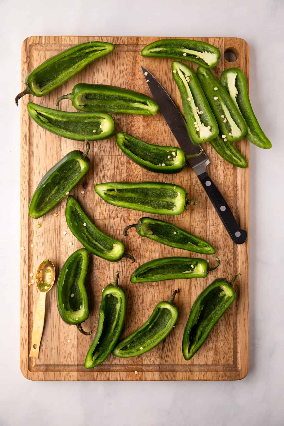 Prepared jalepenos with on cutting boards for Texas Twinkies