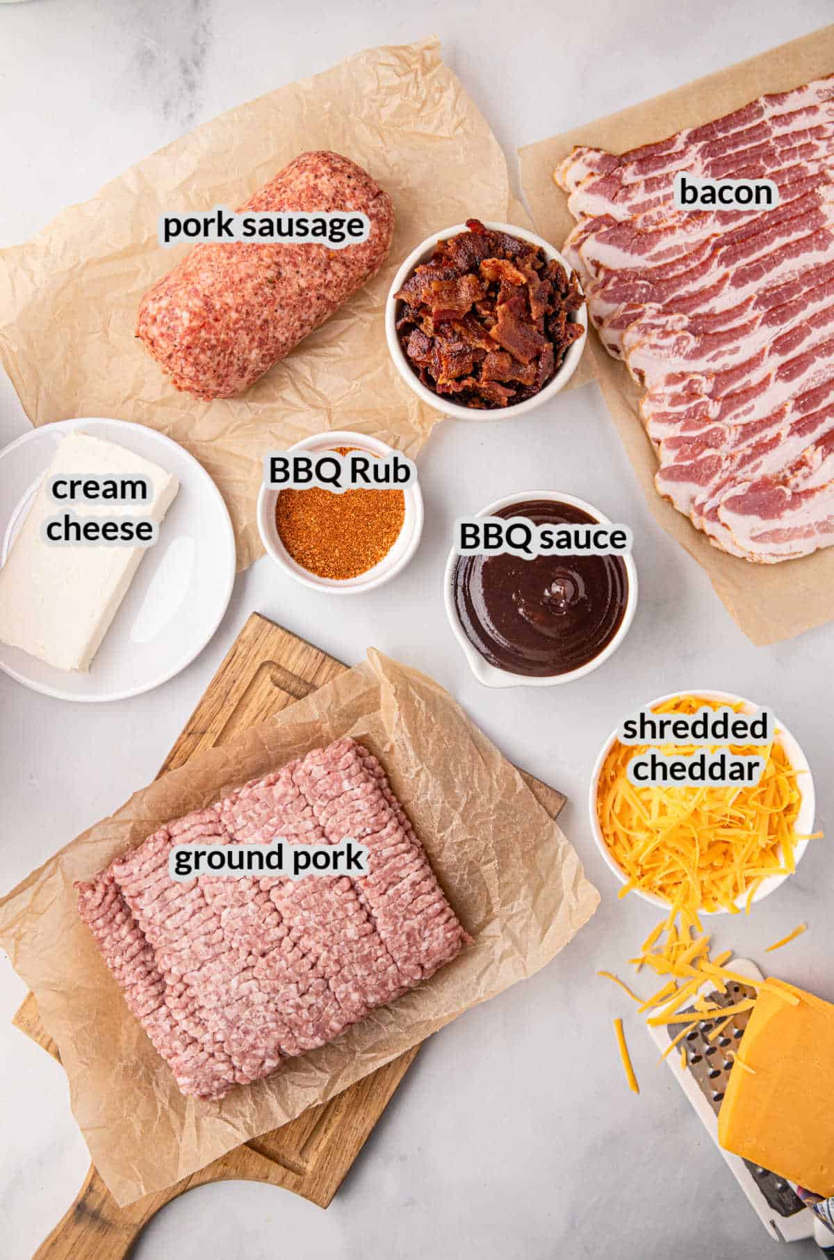 Overhead Image of Bacon Explosion Ingredients