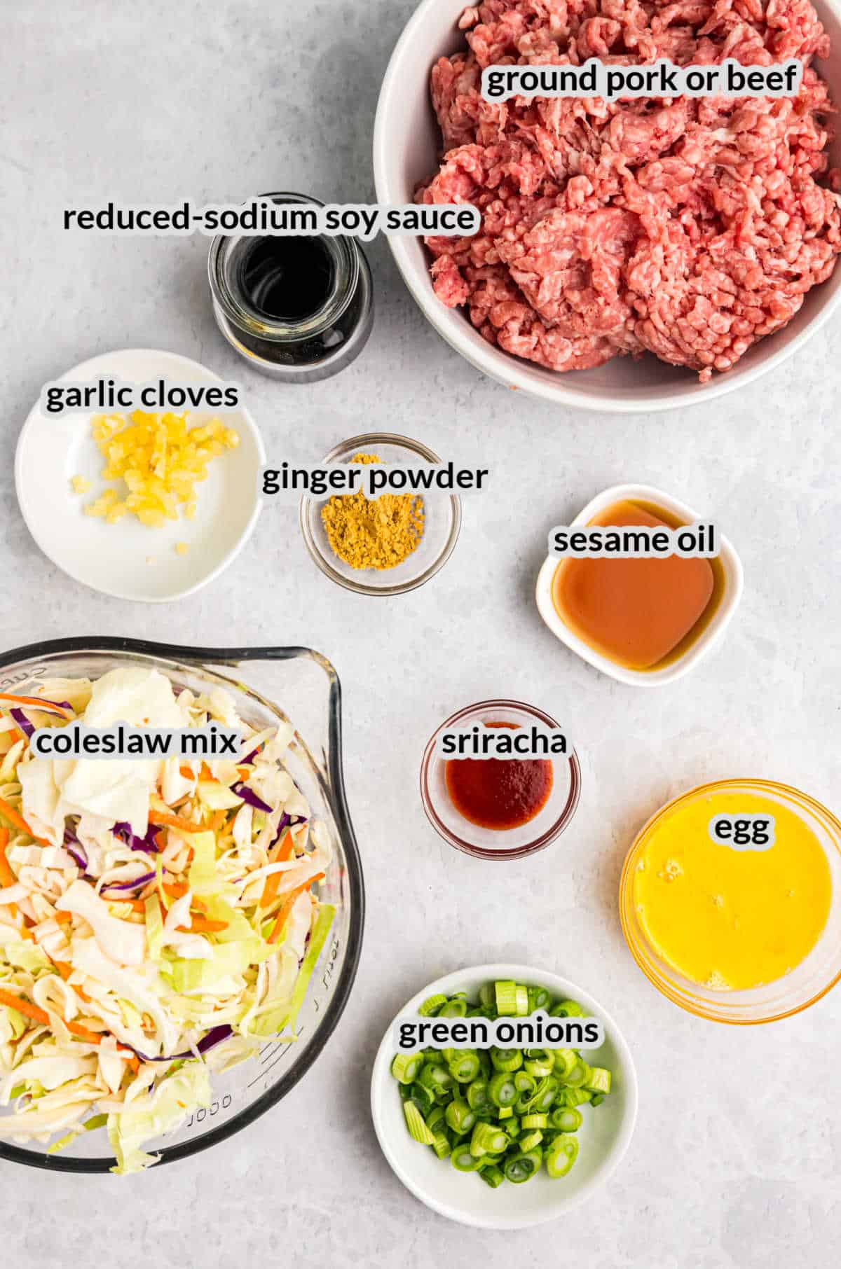 Overhead Image of Blackstone Egg Roll in a Bowl Ingredients
