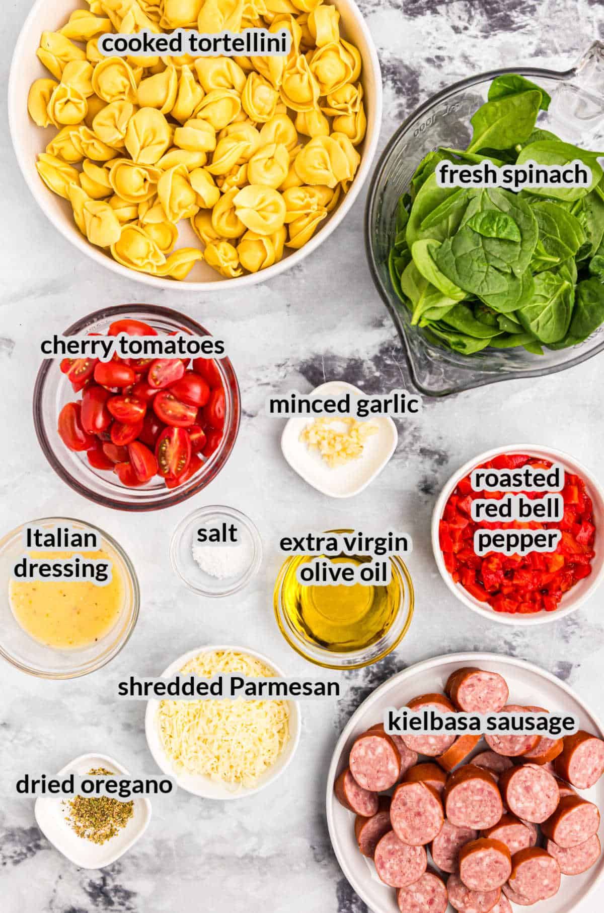 Overhead Image of Blackstone Tortellini Ingredients