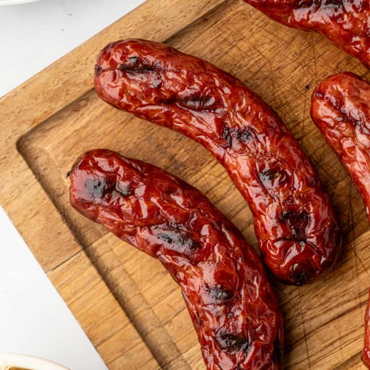 Smoked Sausage on wooden cutting board