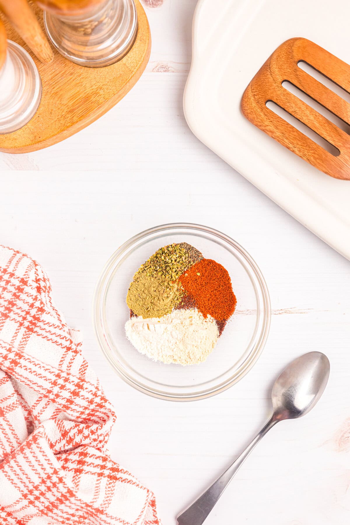 Seasonings in small bowl for Blackened Pork Chops