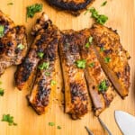 Close up square image of Blackstone Blackened Pork Chop