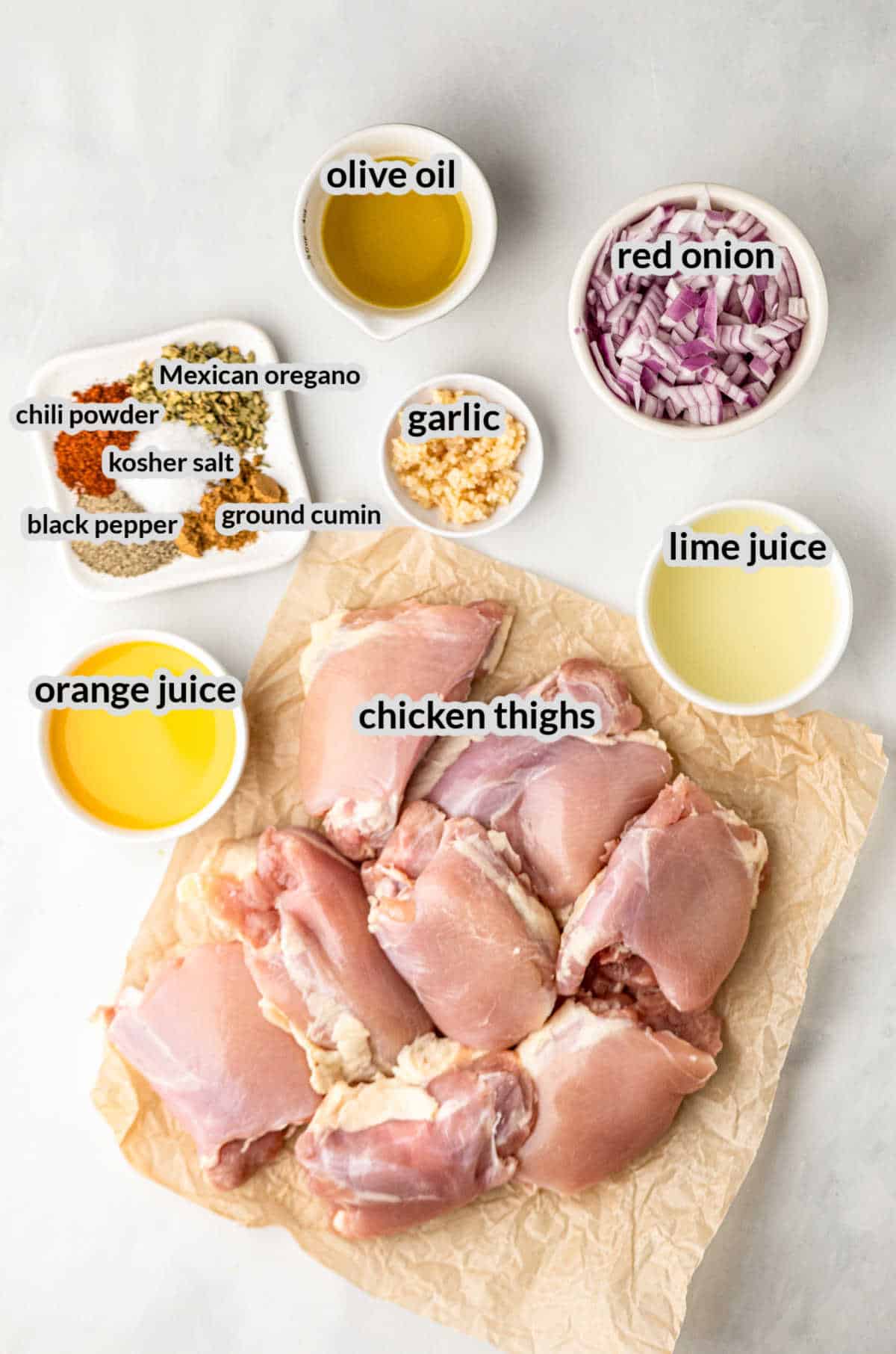 Overhead Image of Pollo Asado Ingredients