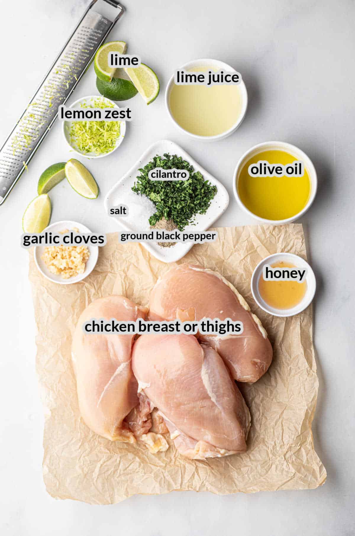 Overhead Image of Grilled Cilantro Lime Chicken Ingredients