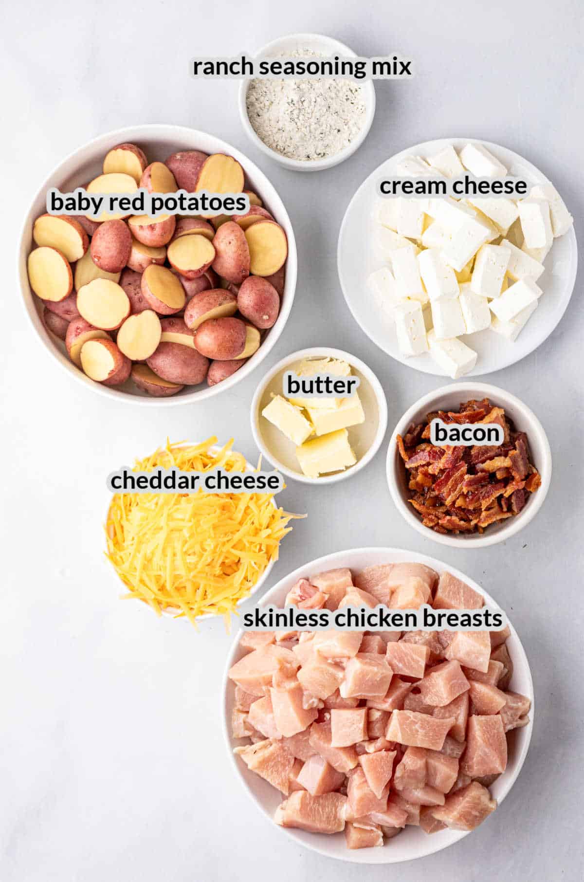 Overhead Image of Crack Chicken Foil Packets Ingredients