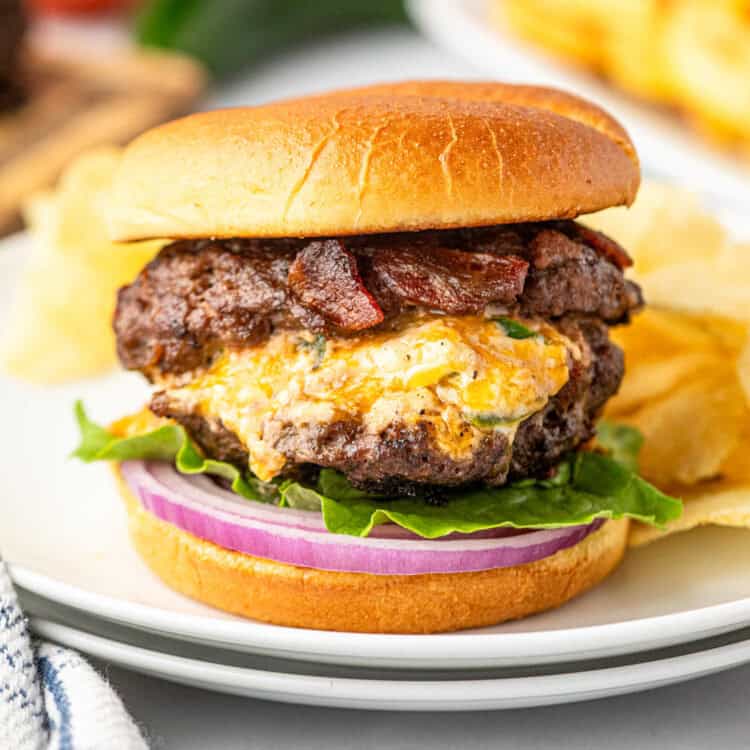 Square image of Jalapeno Popper Stuffed Burger