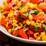 Close up of corn salsa in bowl