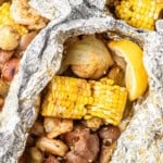 Closeup Square Image of Shrimp Boil Foil Packets