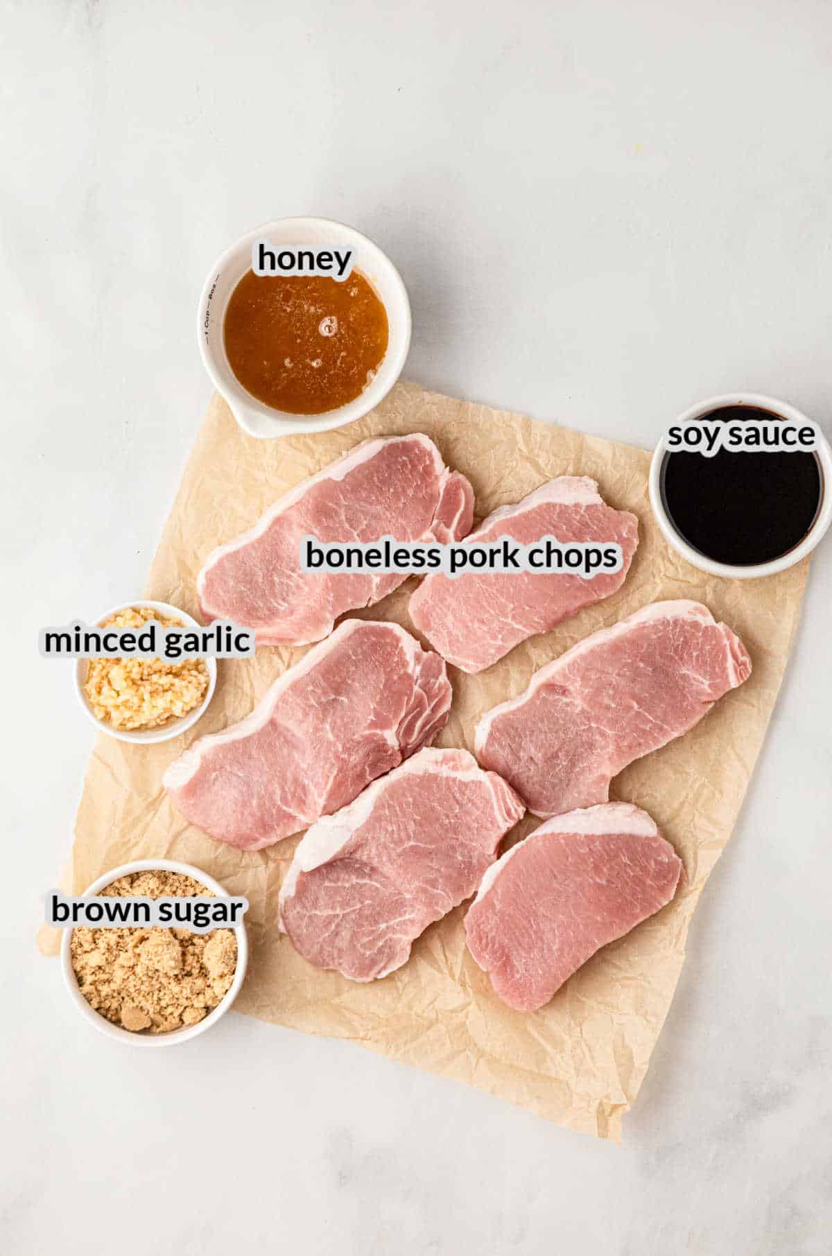 Overhead Image of Grilled Honey Garlic Pork Chops Ingredients