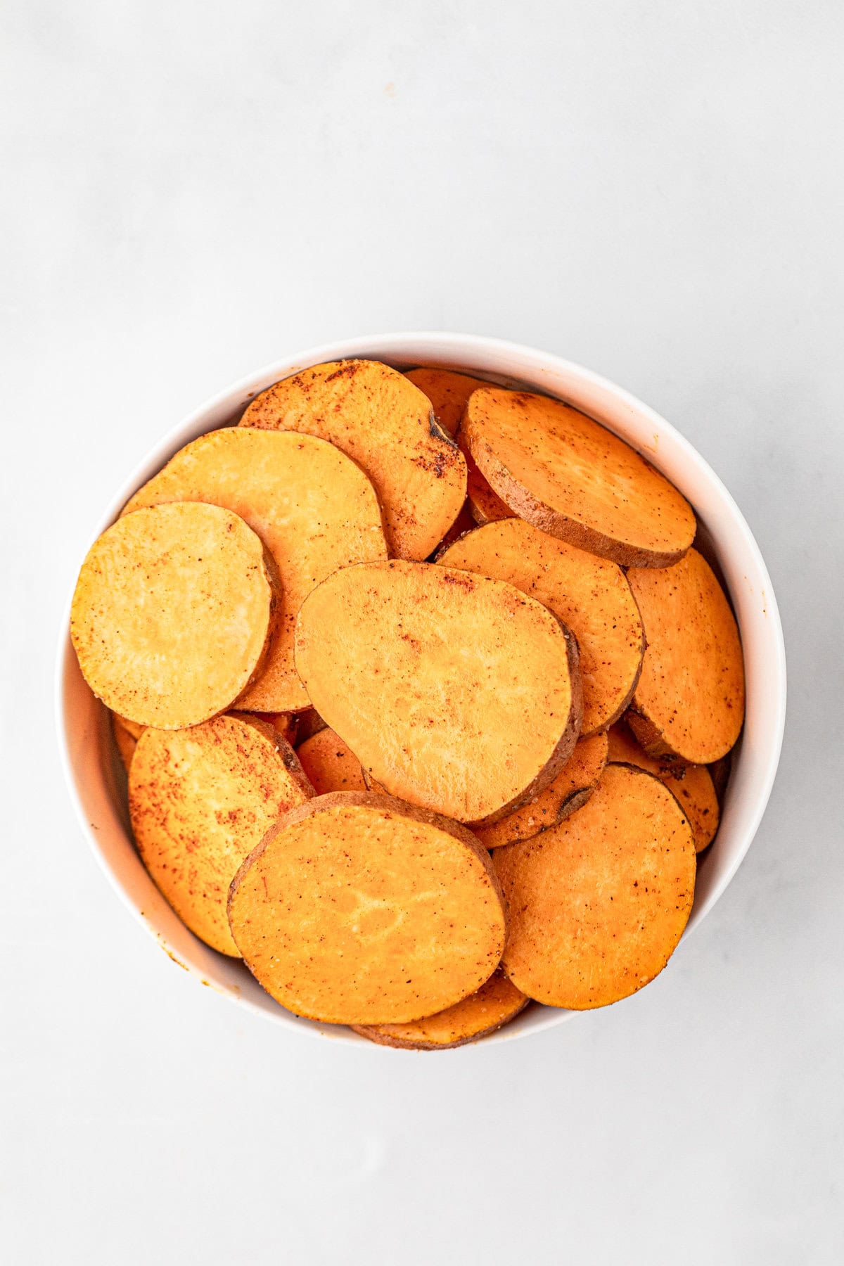 Thin slices of sweet potatoes for Grilled Sweet Potatoes recipe
