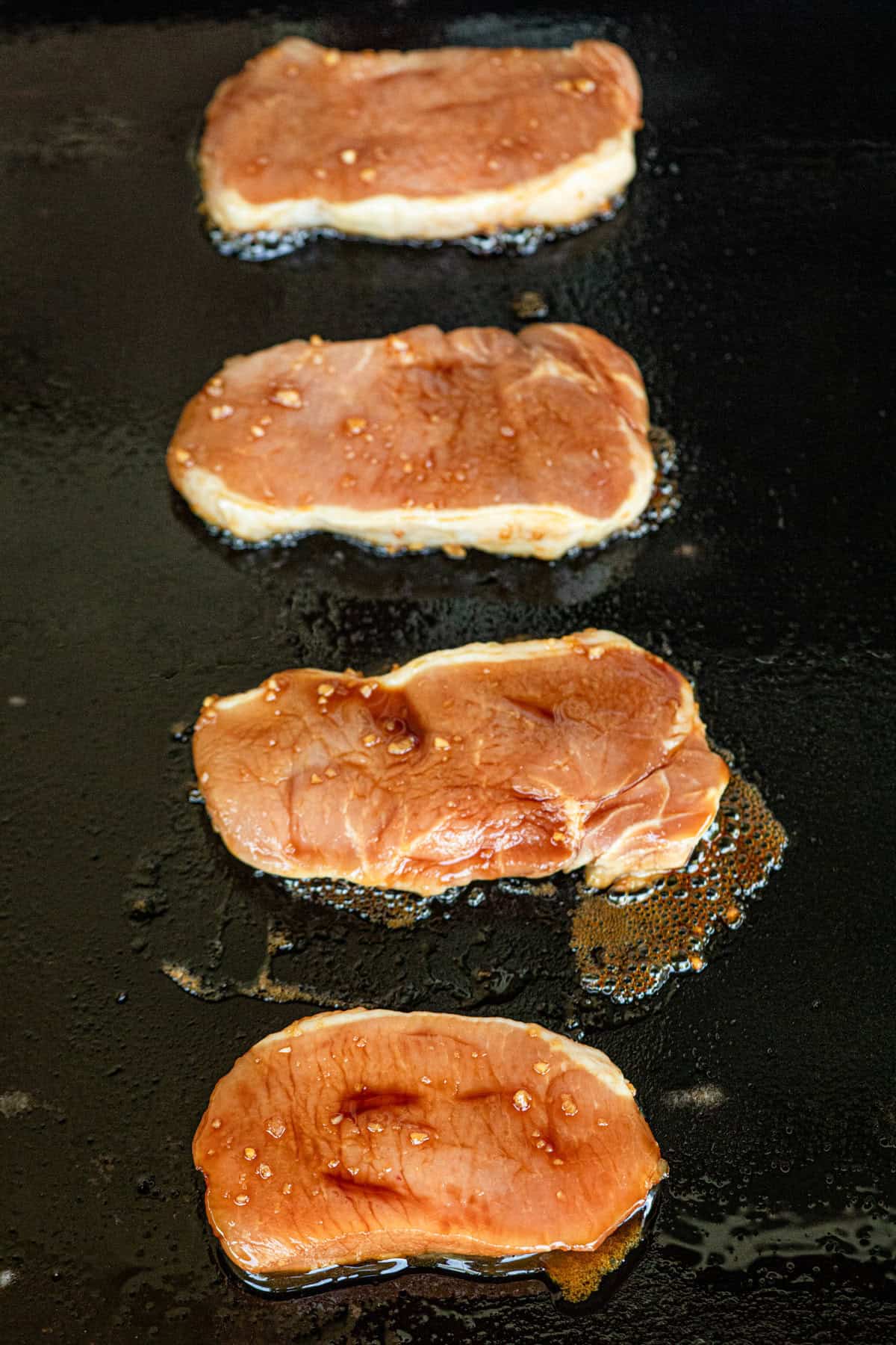 Grilled Honey Garlic Pork Chops on grill