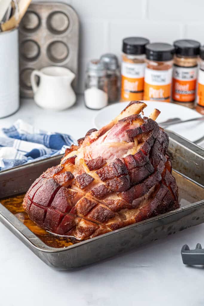 Adding glaze over Pulled Pork Ham in 9x13 baking pan