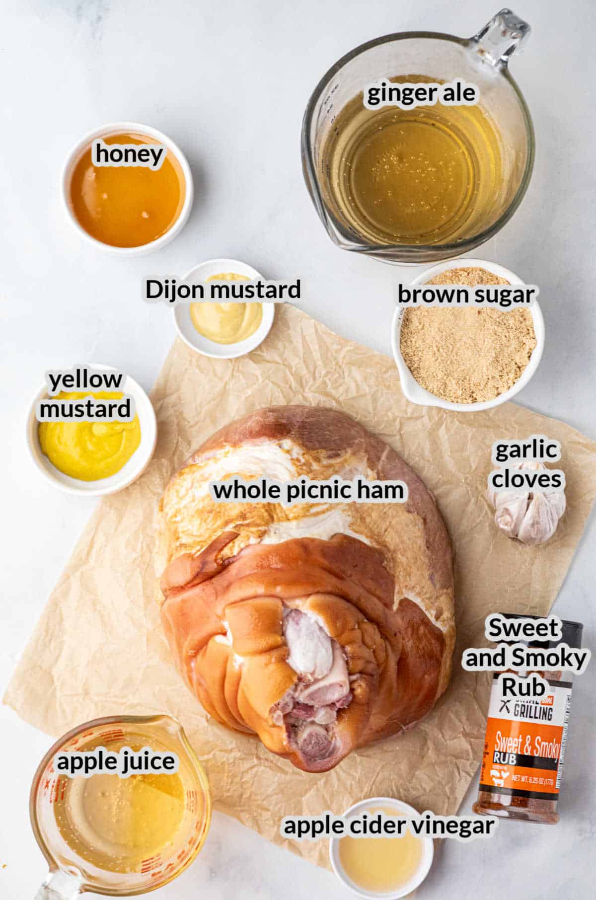 Overhead Image of Smoked Pulled Ham Ingredients