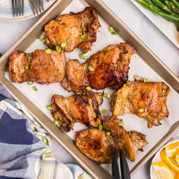 Closeup square image of Blackstone Chicken Thighs