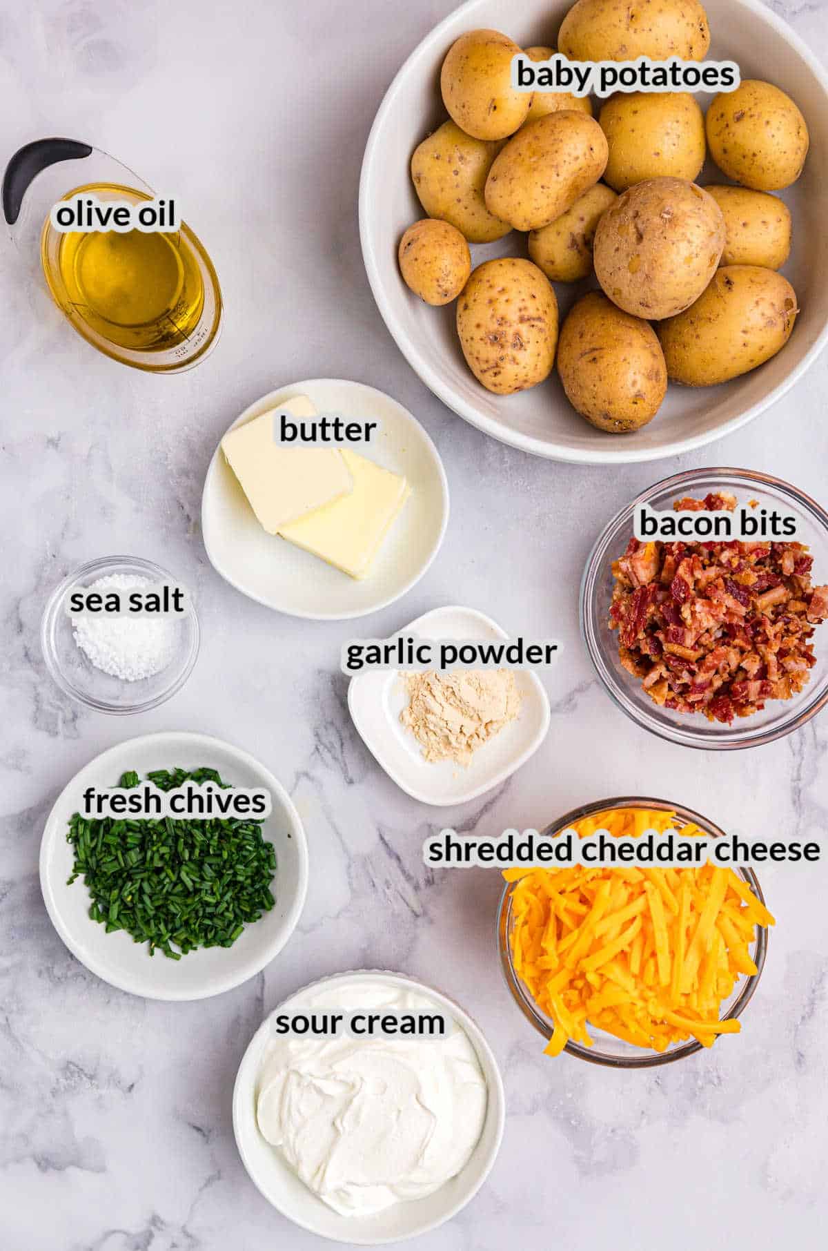 Overhead image of Blackstone Loaded Smashed Potatoes Ingredients