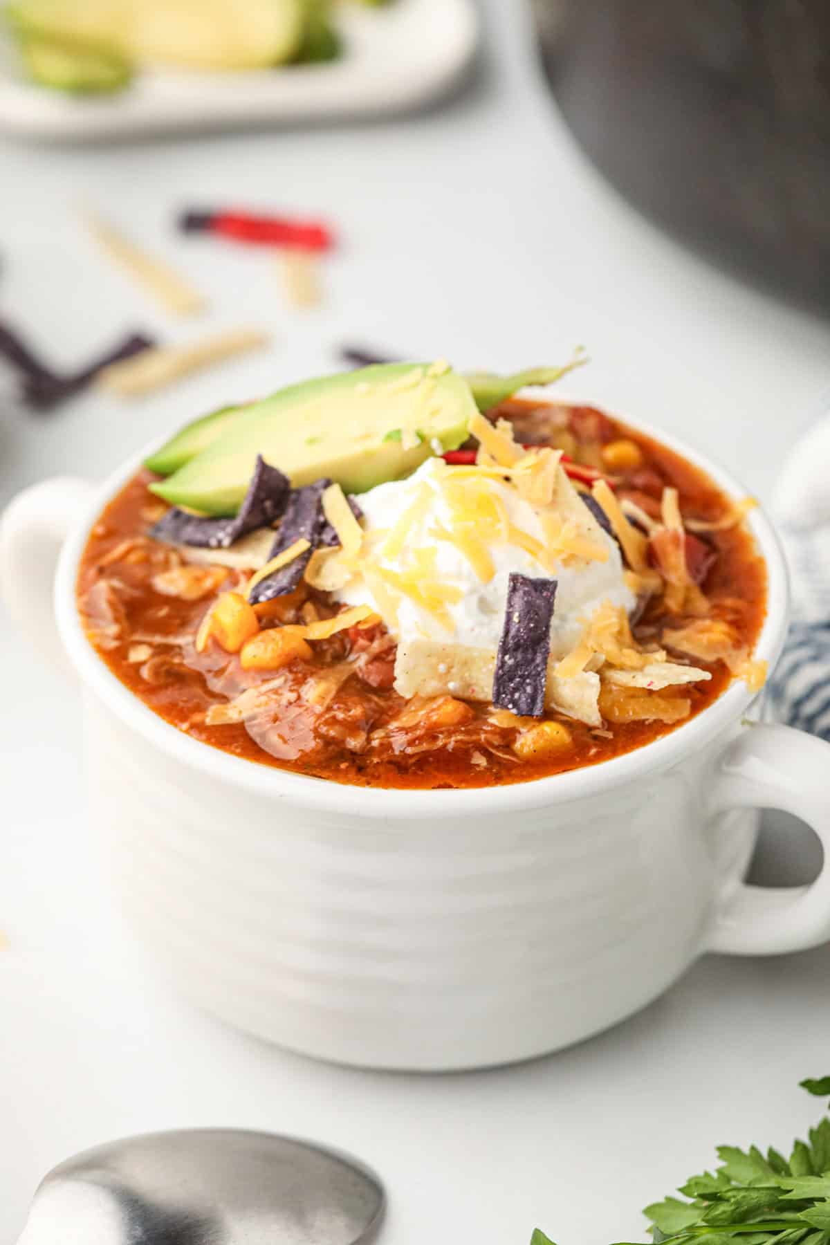 Pulled Pork Chili in white cup
