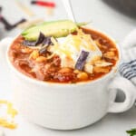Closeup square image of Pulled Pork Chili
