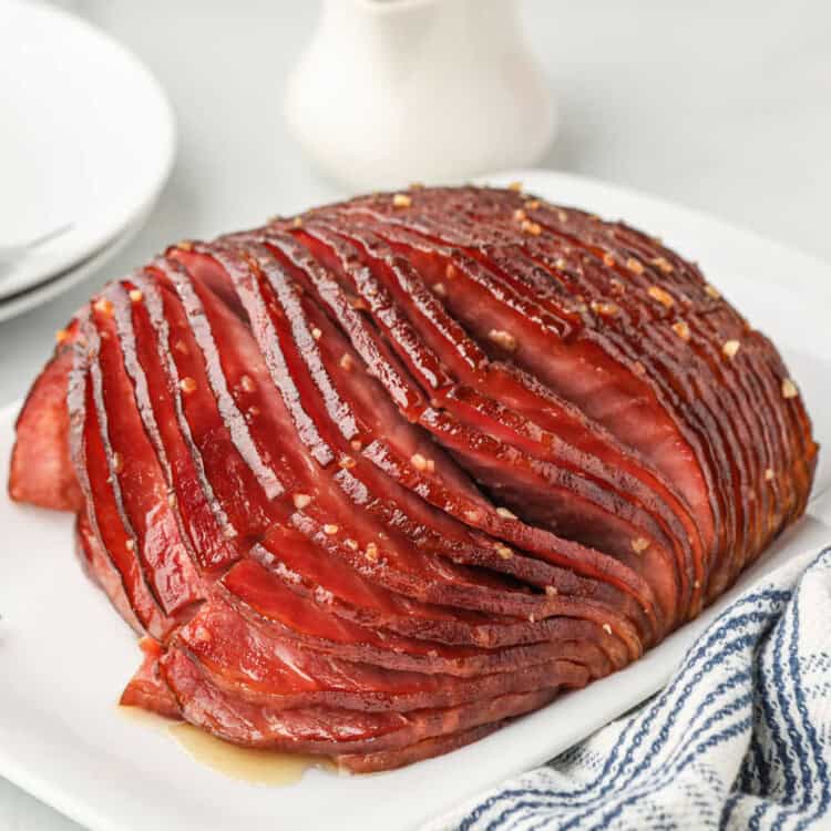Closeup square image of Double Smoked Ham with Glaze