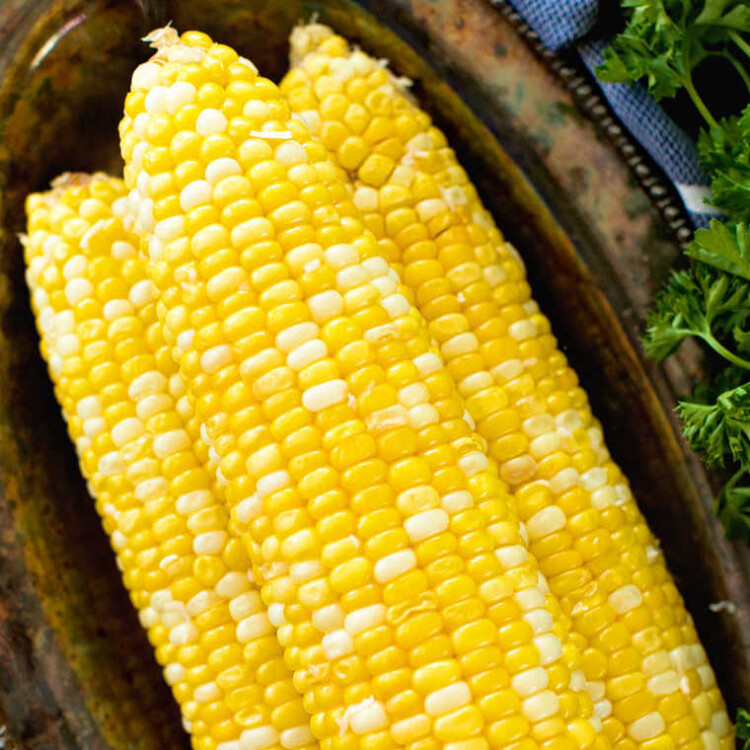 Pieces of corn on the cob on platter