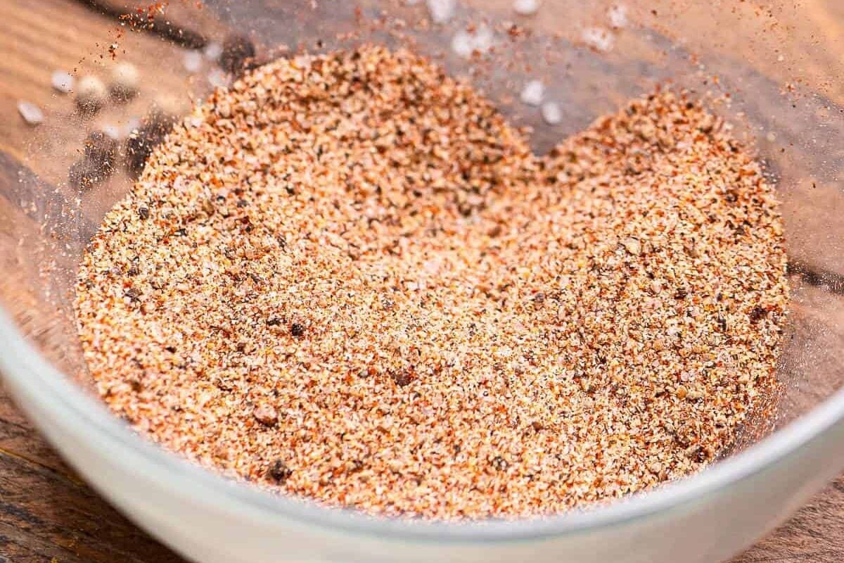 A bowl of combined spices to make pork chop rub