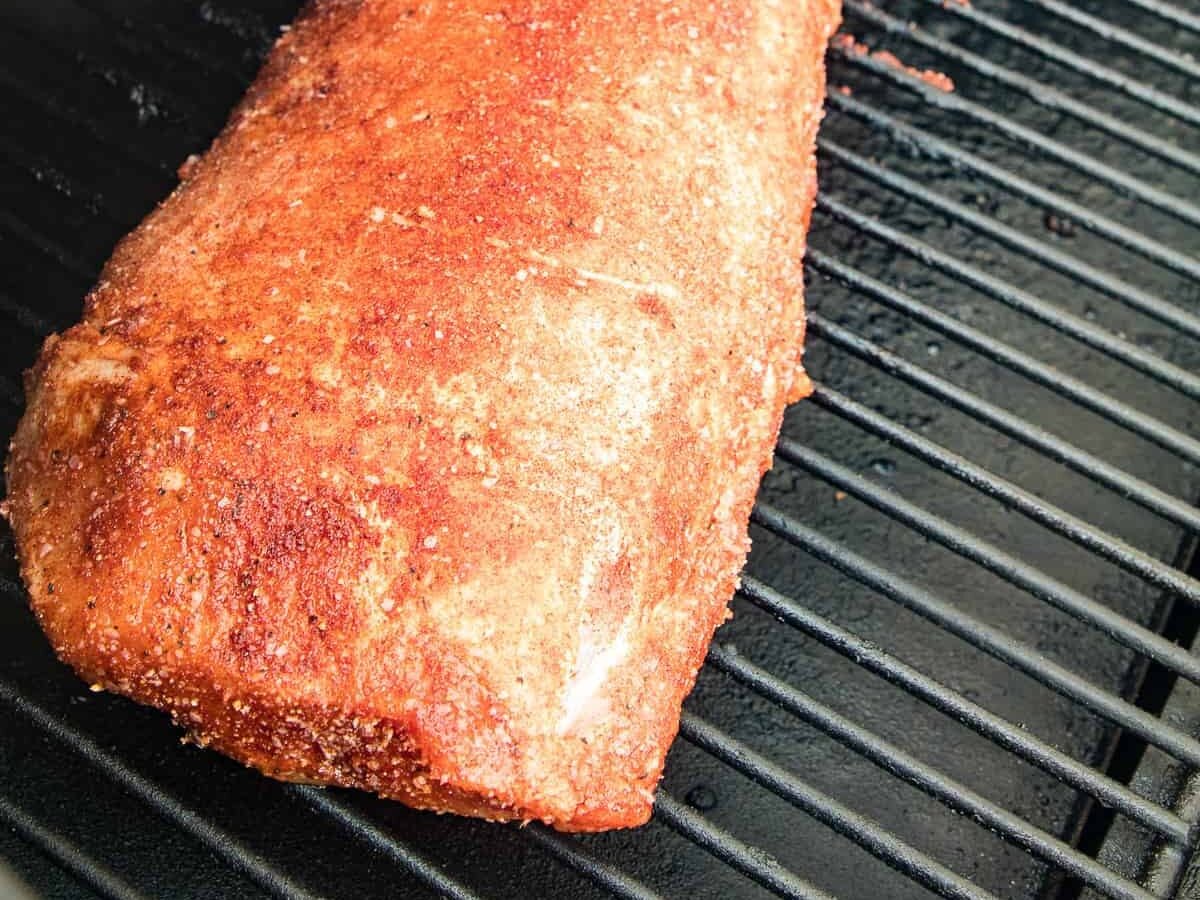 Pork loin with rub on a Traeger Smoker